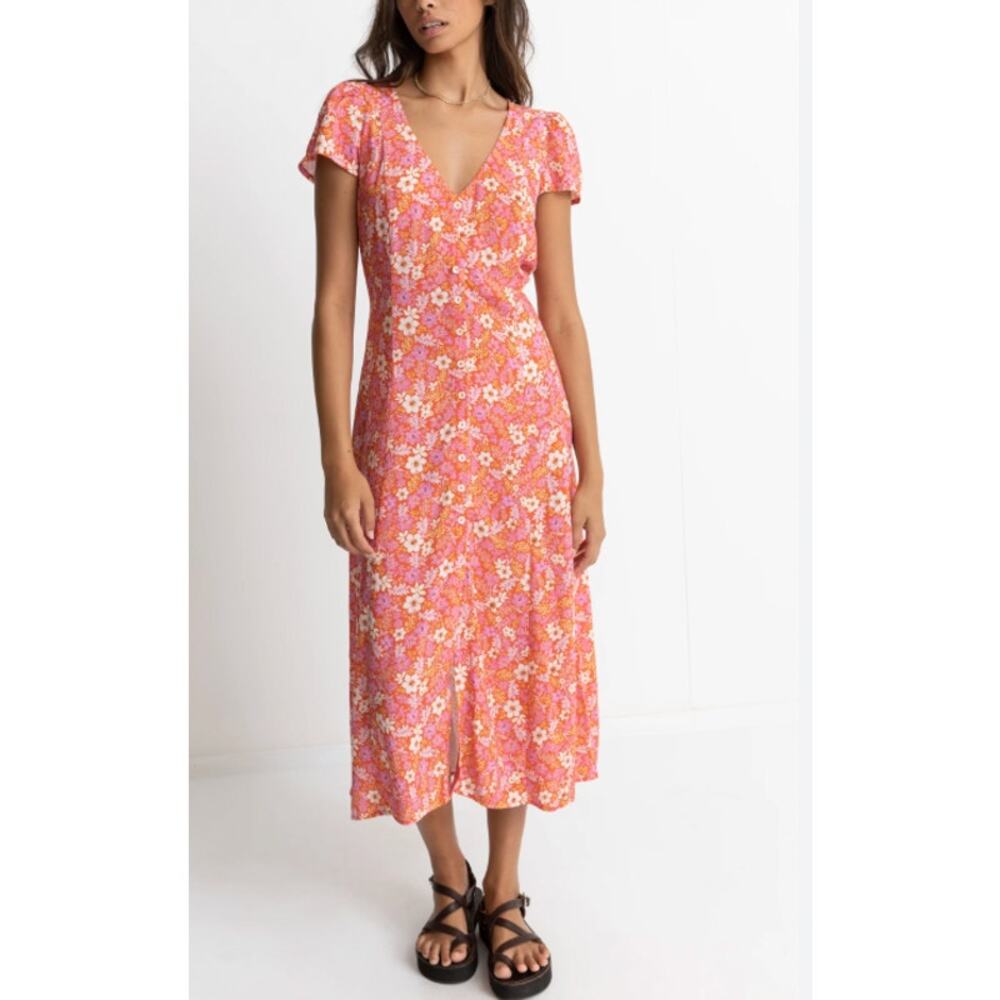 Rhythm NWT luna floral cap sleeve midi dress boutique summer dress size L